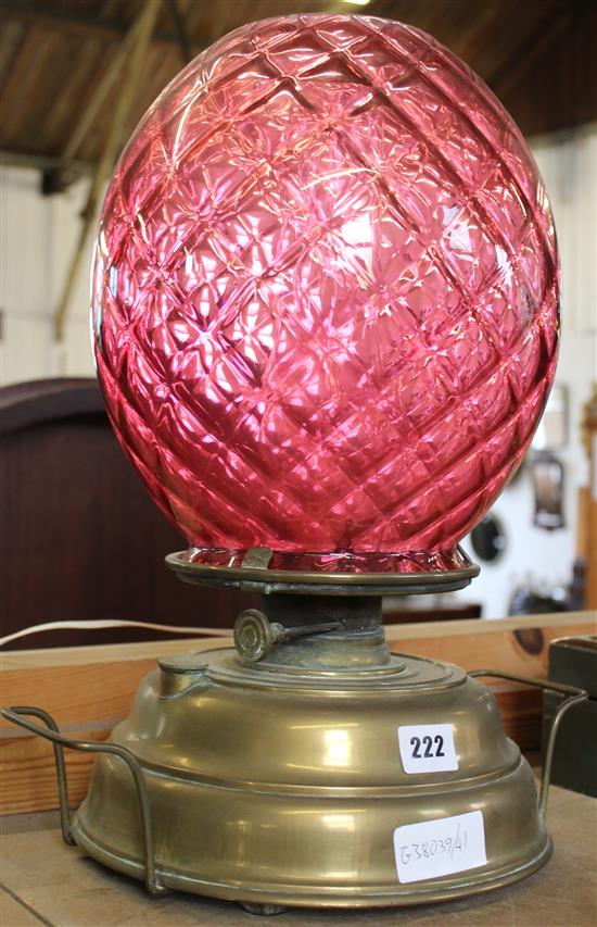 Brass oil lamp - global pink glass shade